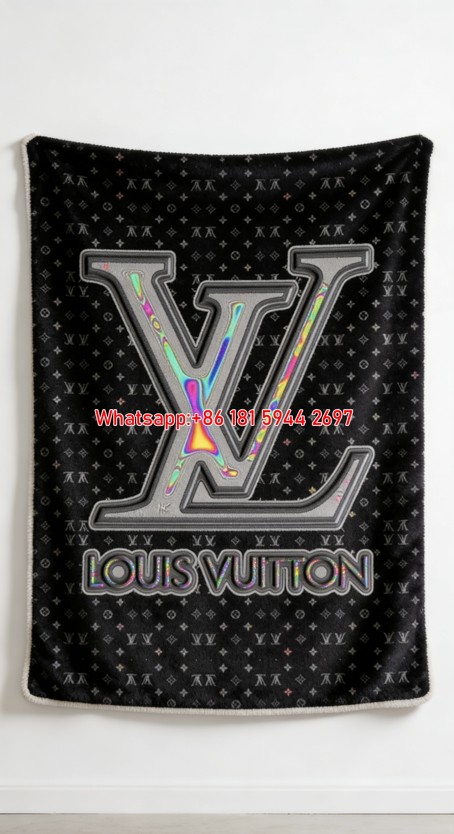 LV Holographic Black Blanket LV Iridescent Logo Throw IMG_3275